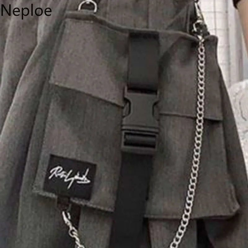 Neploe корейский консервативный Стиль Высокая талия плиссированная юбка новости дикая линия карман Femme юбки пляж выше колена мини осень 45635