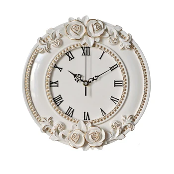 

Retro Bedroom European Style Rose Flower Office Quiet Resin Kitchen Hotel Home Decor Wall Clock Restaurant Craft Room