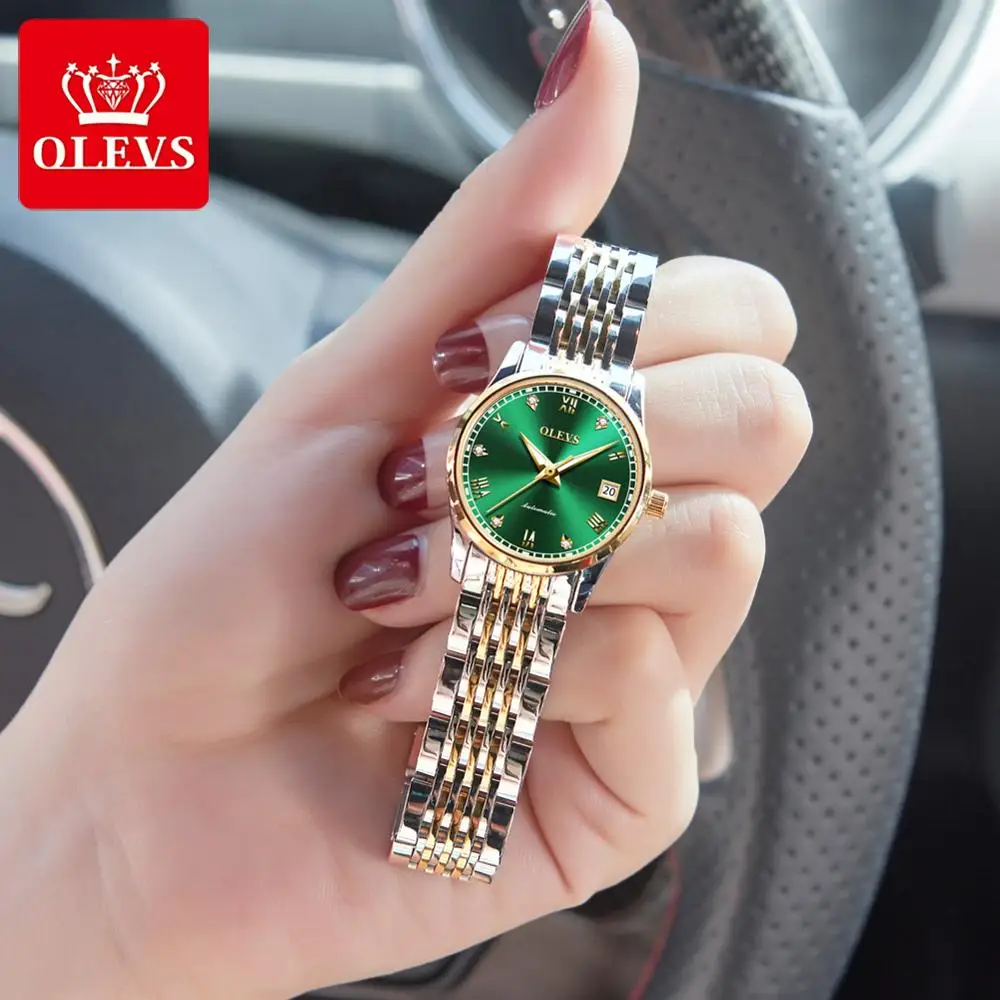 OLEVS Women Mechanical Watch Luxury Bracelet Wrist Wristwatch Elegant Ladies Automatic Clock Watch Relogio Feminino Steeldive afbeelding