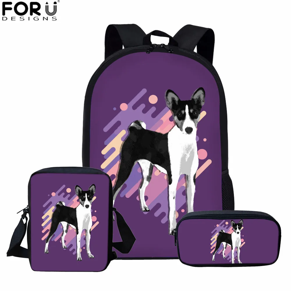 

FORUDESIGNS Kids Schoolbags Set Basenji Dog Prints Cute Book Bags Girls School Bags for Children Students Kids School Backpacks