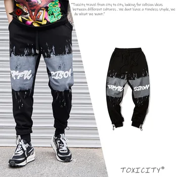 

2020 Hip Hop Streetwear Ink Letter Print Joggers Pants Men Harajuku Kpop 3d Print Graphic Cargo Pants Cotton Sweat Pants