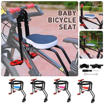 

Bicycle Child Safety Seat Mountain Road Bike Baby Front Chair Kids Safety Front Seat Saddle Cushion with Back Rest Foot Pedals