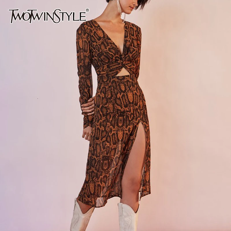 TWOTWINSTYLE принт хит цвет женские костюмы V образным вырезом с длинным рукавом туника