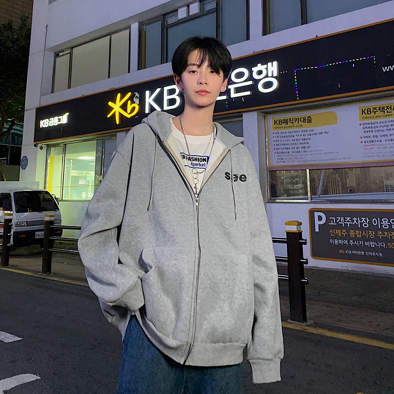 Осень и зима Ins супер огонь Harajuku стиль Мужская куртка свободный с капюшоном плотый вязаный кардиган толстовка студентов дикий
