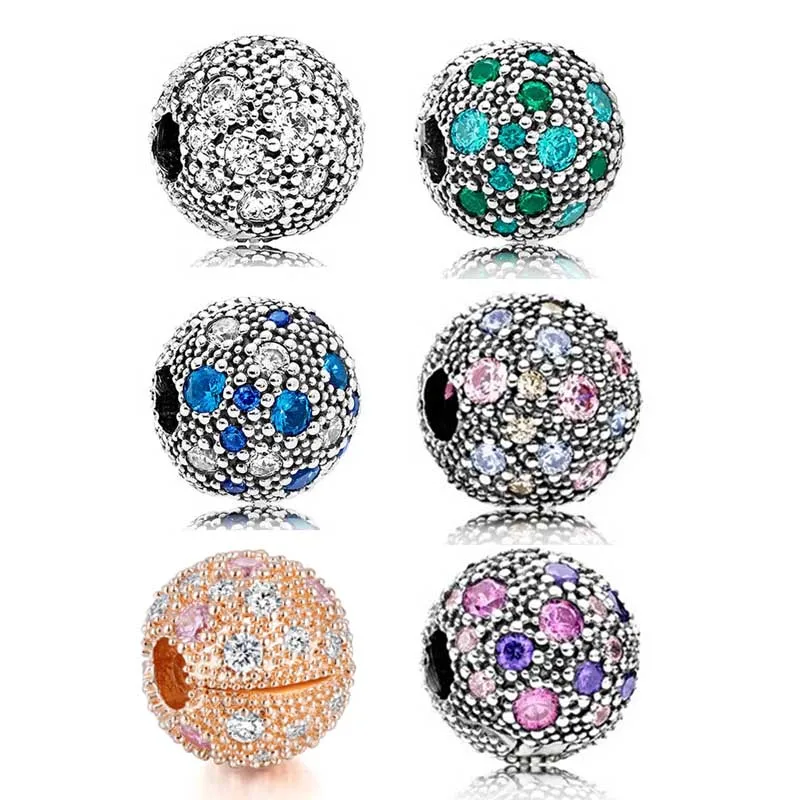 Cosmic Stars Clip Pave Stones Crystal Beads for Jewelry Making 925 Sterling Silver fit Charm Bracelet Femme Round Charms | Украшения и