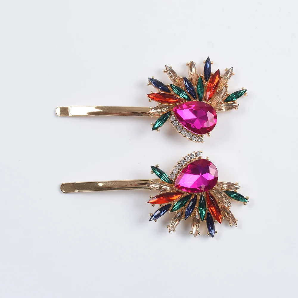 

Bohemian ZA Bling Crystal Hairpin for Women Girl Multi-Color Barrettes Lady Head-wear Rhinestone Hair Clip Accessories