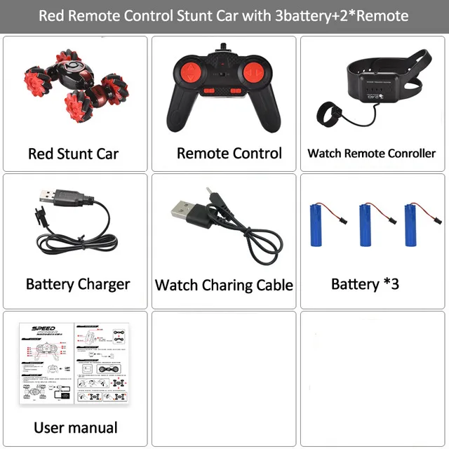 Red with 3Battery Новинка, радиоуправляемая машина 4WD, двусторонняя, для вождения, трюковая машина, вращение на 360 градусов, жестовая, Индукционная, скручивающаяся машина, багги, скалолазание, радиоуправляемая дрифтерная машина - Цвет: Red with 3Battery