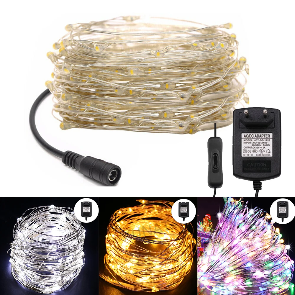 DC 12V Garland Fairy Lights Lighting LED Silver Wire For New Year 2022 Christmas Tree Wedding Party Garden Outdoor Decoration |