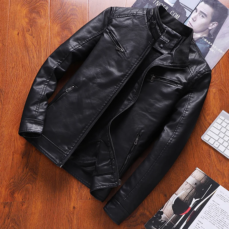 

Autumn Streetwear Moto Leather Jacket Men Black Brown Mens Real PU Leather Casaco Slim Fit Jaqueta Couro Masculina W1326