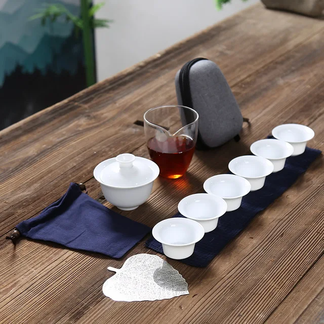 B 07 Фарфоровый сервиз Gaiwan чайные чашки Кружка Чайный чайник для чайной церемонии, китайский портативный чайный набор кунг-фу, керамическая дорожная чайная чашка с пакетом - Цвет: B 07