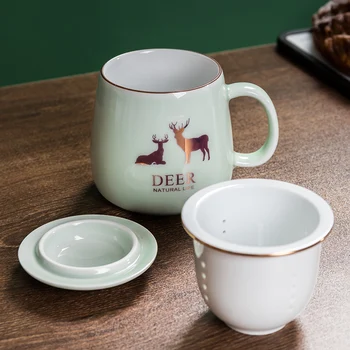 

Ceramic tea cup filter with cover tea water separation office home cup creative personality trend men and women