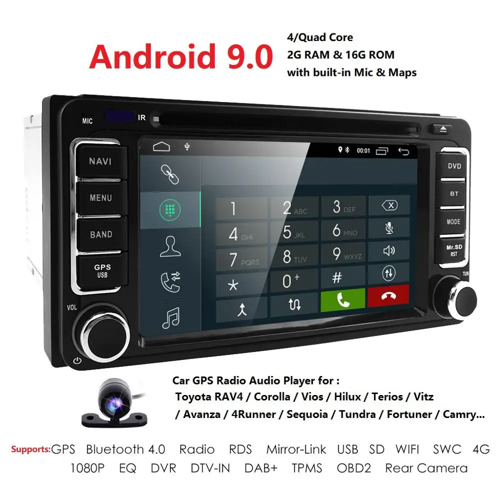 Sale Hizpo Android9.0 4Core 2DIN Car DVD GPS for Toyota Terios Old Corolla Camry Prado RAV4 fortuner radio 4G wifi Capacitive 800*480 0