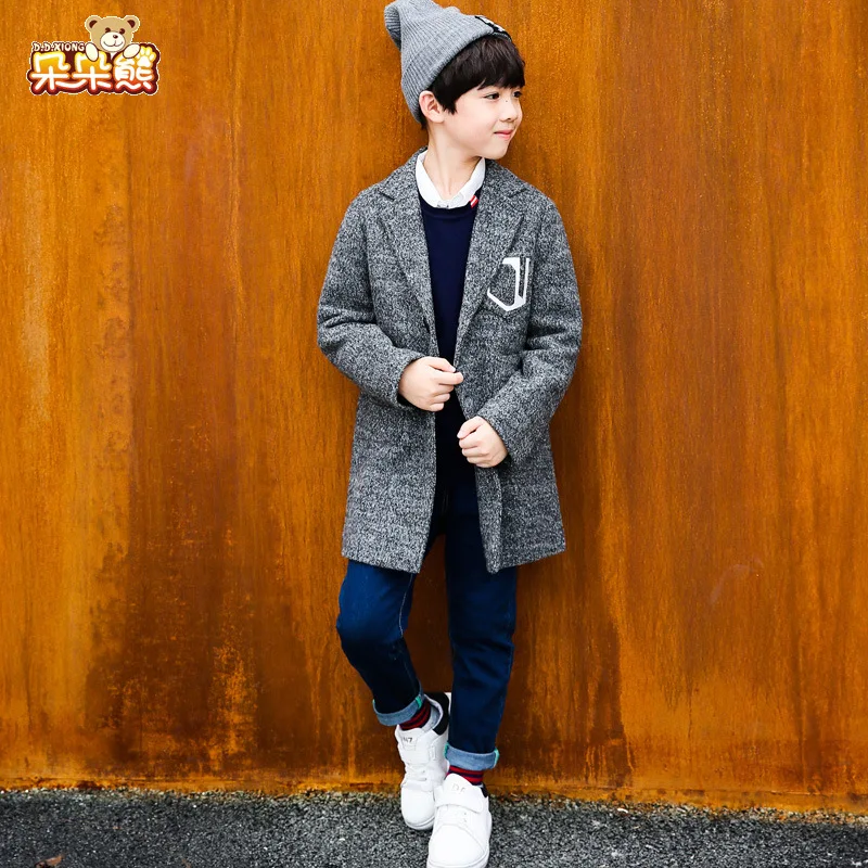 

Childrenswear Winter Medium-length Coat 2019 Autumn BOY'S New Style Big Virgin Wool-Woolen Cloth Dotted Fashion And C Class