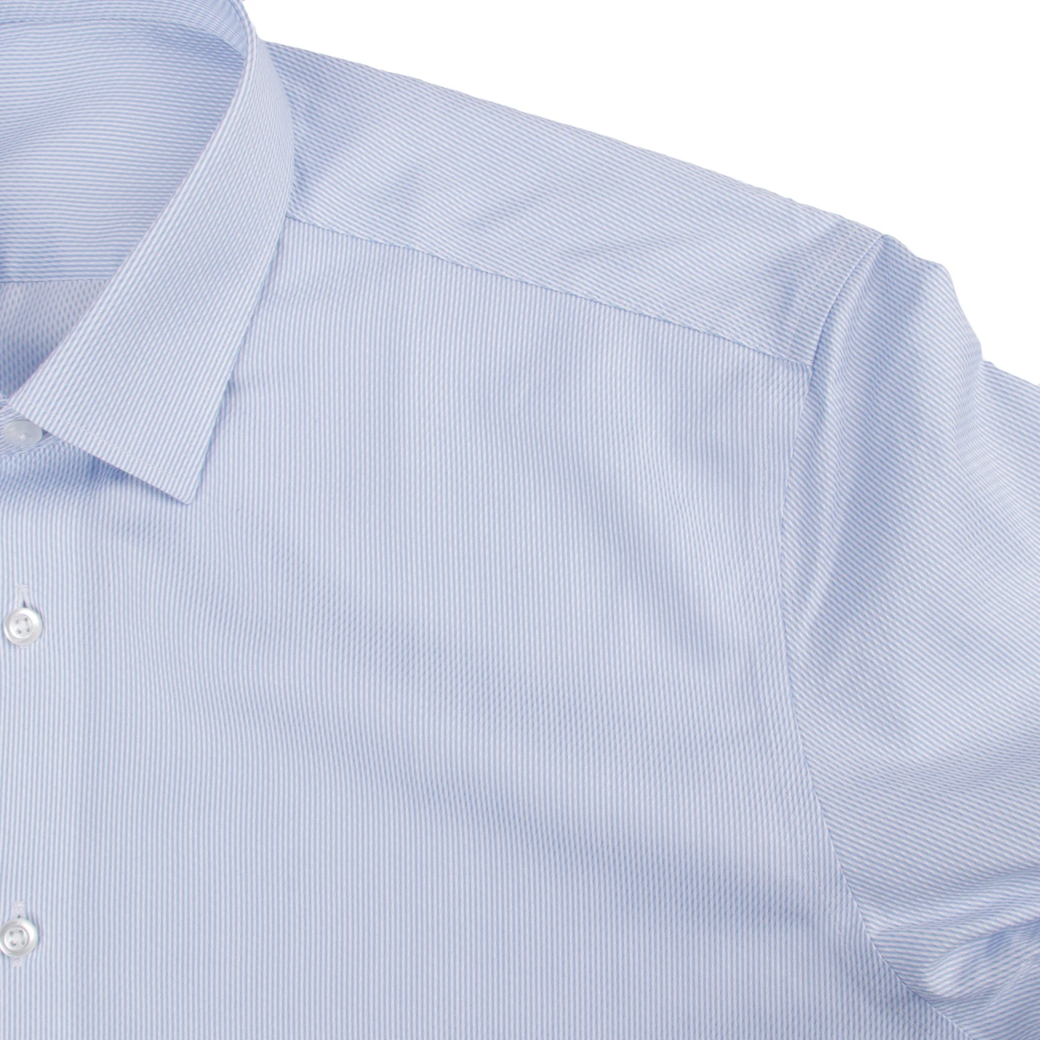 100s 2-ply Luxury Dress Shirt Custom 100% Cotton Light Blue Stripe Business Shirts 100s Two-Ply Wrinkle Free Tailored Men Shirts