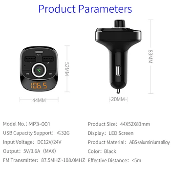 

Dual USB Car MP3 Player Wireless Adapter Black Bluetooth FM Transmitter