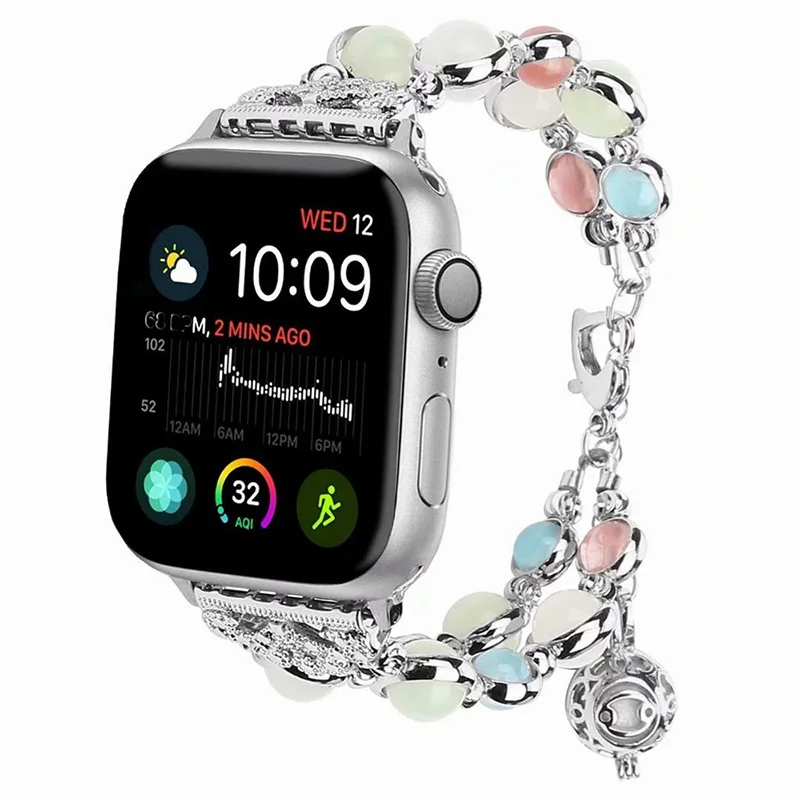 Светящийся браслет с жемчужными бусинами для Apple Watch 4, 3, 2, 1, 38, 40 мм, 42, 44 мм, металлический ремешок для часов Apple Watch для женщин