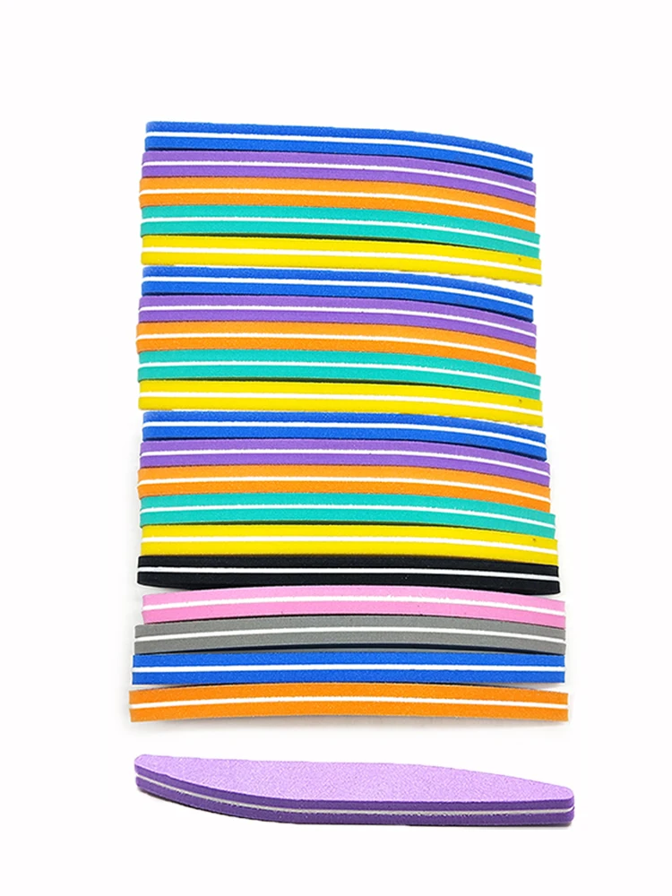 

100Pcs Nail Files Sponge 180/240 Grey Two Sides Nail Buffer Manicure Nail Polish Nail Art Mix-color Crescent Design Makeup Tools