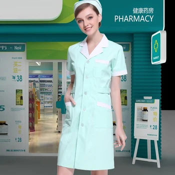 

Lab Coat Short Sleeved Doctor Jacket Work Clothes Women Beauty and Health Nursing Dress White Coat Notched Collar Long Sleeve