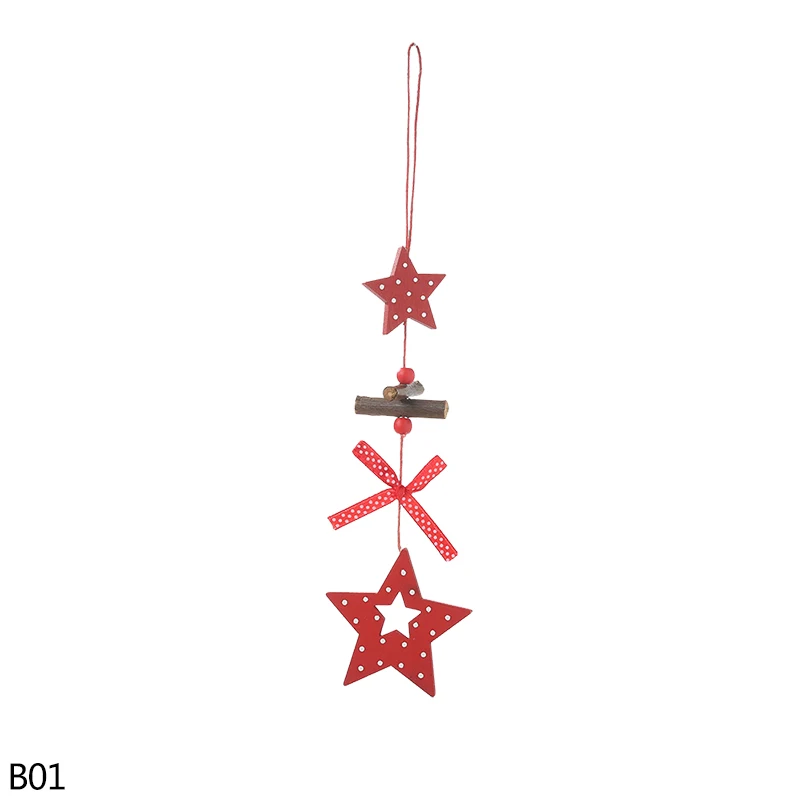 B01 star 1/2/3Pc Red Dot Heart Snowflake Xmas Tree Angel Star Wooden Pendants Ornaments Christmas Hanging Decorations For Home Navidad - Color: B01 star