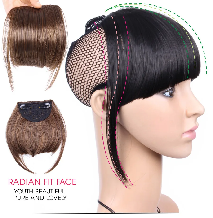 Synthetic Bangs Synthetic Hair Extension Synthetic Fake Blunt Hair Bangs 2Clips In Hair Extension Neat Front Fake Fringe False Hairpiece For Women Clip In Bangs