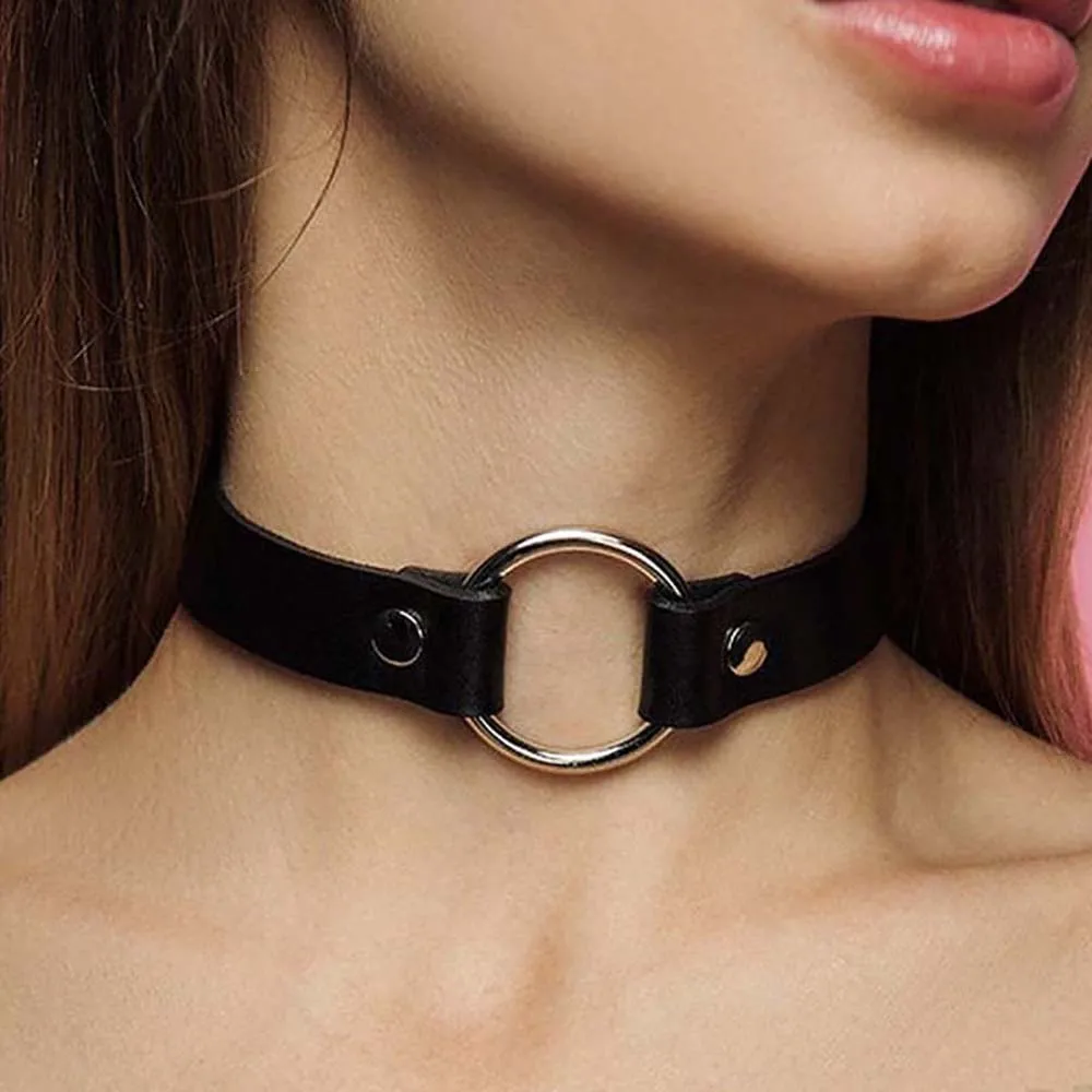 

2021 Punk Leather Lock Key Heart Sexy Round Gothic Women Collar Necklaces Studded Party Rave Harajuku Cosplay Erotic Accessories