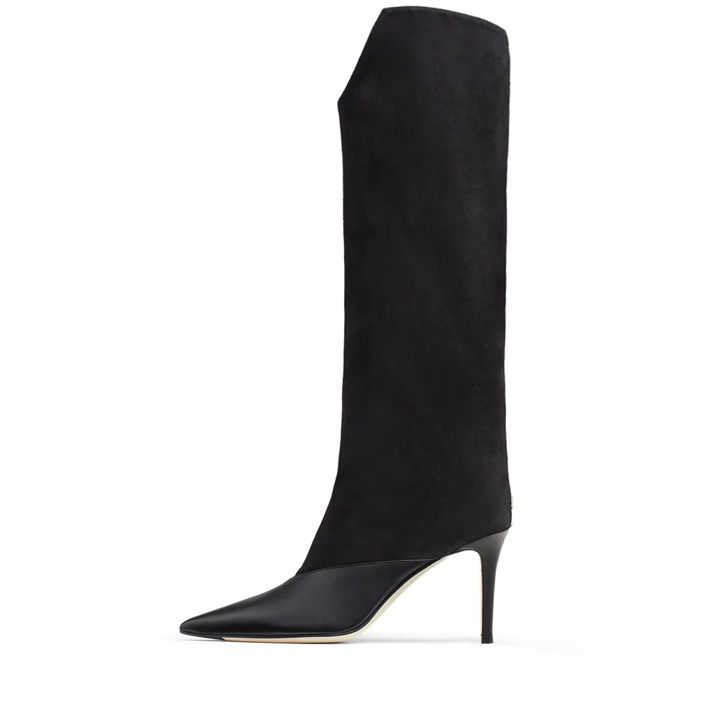 Черные ботфорты на высоком каблуке; женские облегающие высокие сапоги; женская зимняя обувь; cuissardes; пикантные сапоги; большие размеры