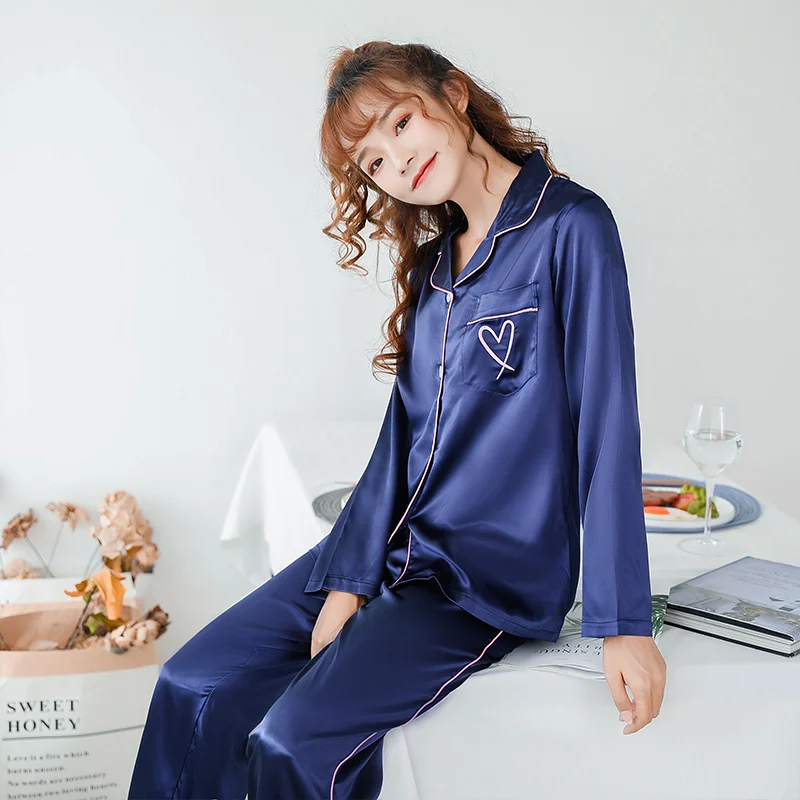 2019 г., Осенний Шелковый пижамный комплект с длинными рукавами и принтом WAVMIT, комплект из двух предметов, женская пижама, пикантная сорочка