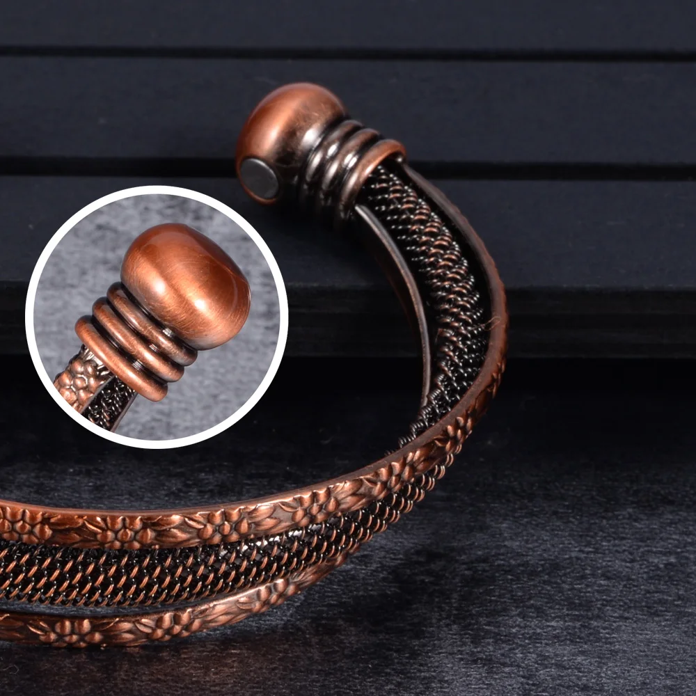 Kroucené čistý měď náramek magnetický vintage květin zdraví energie bangles benefits nastavitelný otevřený manžeta šperků pro muži ženy