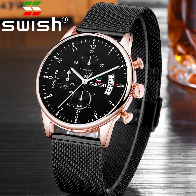 SWISH наручные часы из нержавеющей стали мужской хронограф повседневные кварцевые часы 2019 Топ брендовые роскошные мужские