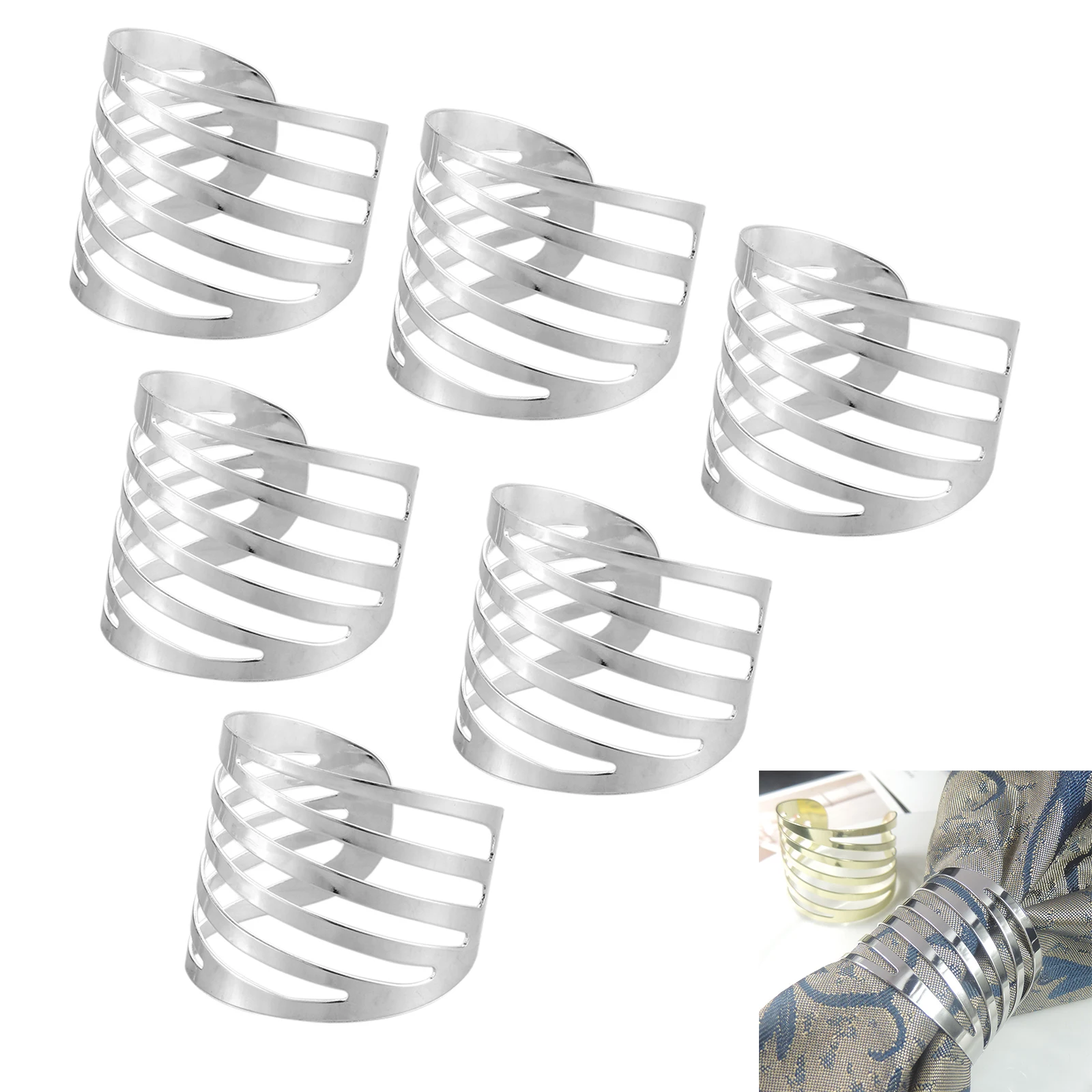 

6pcs Napkin Rings Wedding Napkin Holder Metal Silver Napkin Buckle Wedding Party Festival Dinner Table Decor Hotel Supplies