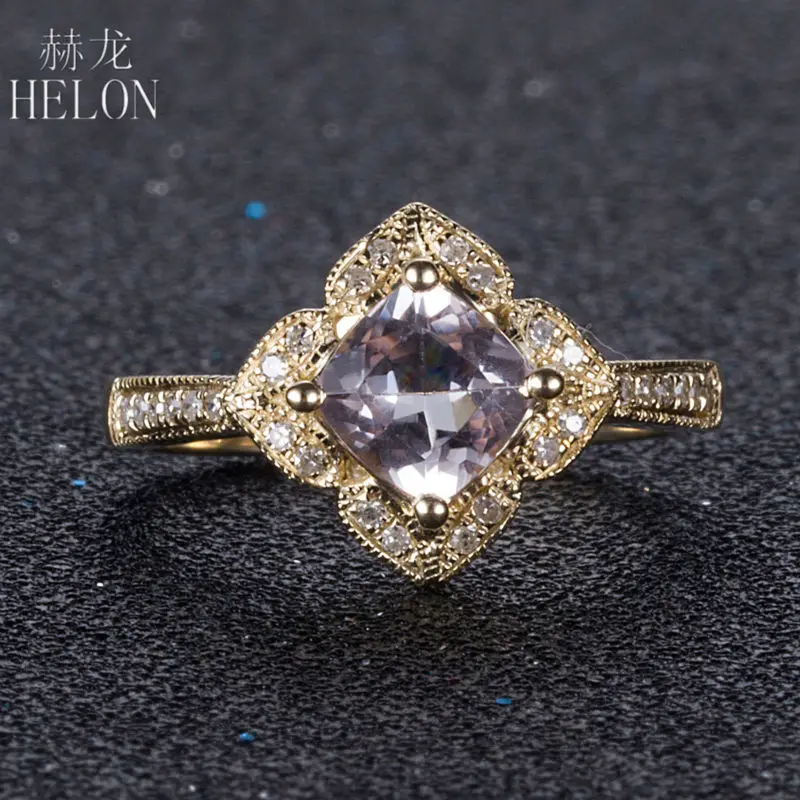 HELON однотонное 14 к желтое золото AU585 огранка подушки 0.8ct натуральный морганит 0.18ct
