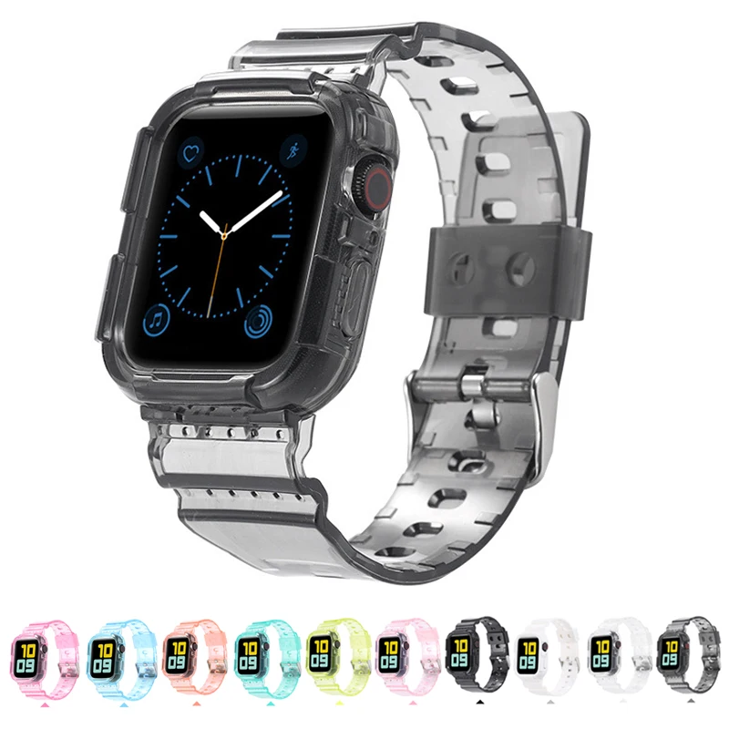 Case+Strap For Apple Watch Band 45mm 41mm 40mm 44mm 42mm 38mm Soft Transparent Bracelet iWatch  for iWatch Series7 SE 6 5 4 3 21
