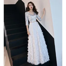 Элегантное вечернее платье, длинные юбки, стиль, благородный банкет, длинный v-образный вырез, с блестками, для похудения, годовое общее мероприятие, ведущий дебутан