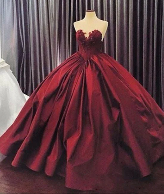Бордовые платья Quinceanera бальное платье Милая кружево длиной до пола Длина детские маскарадные платья из сатина с аппликацией в виде Винтаж Пышное Платье