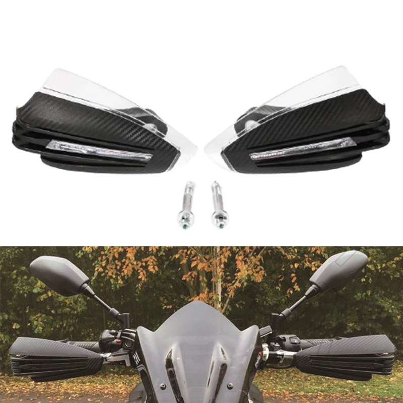 

A Pair 7/8'' Carbon Fiber 12V LED Motorcycle DRL Turn Signal Brush Handle Bar Hand Guard Protector Motorcycle Accessories