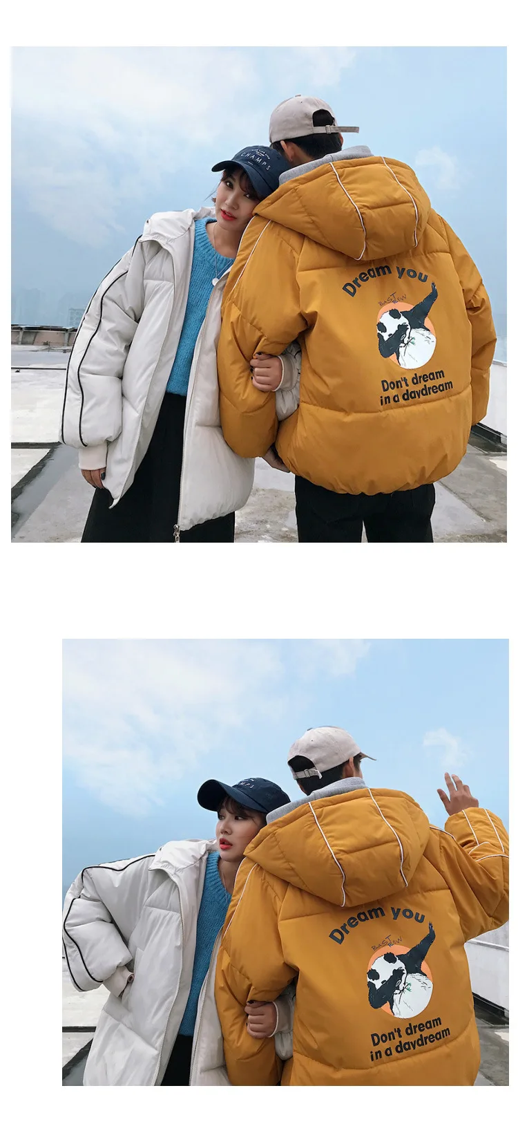 Новая стильная одежда для пар для фотосессии, зимняя пуховая хлопковая стеганая одежда INS, пуховое пальто, женское короткое платье для колледжа
