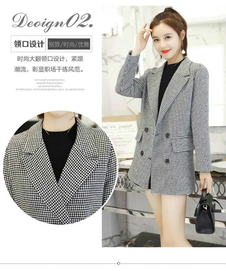 Aisiyi, двубортные блейзеры, Женские куртки в ломаную клетку, для женщин, офисные, элегантные, с длинным рукавом, костюмы, пальто для женщин