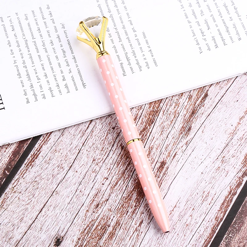 32 цвета, металлическая шариковая ручка с бриллиантовым кристаллом, с логотипом на заказ, шариковые ручки, кольцо, свадебная Шариковая ручка Kawaii, школьные офисные принадлежности - Цвет: pink white
