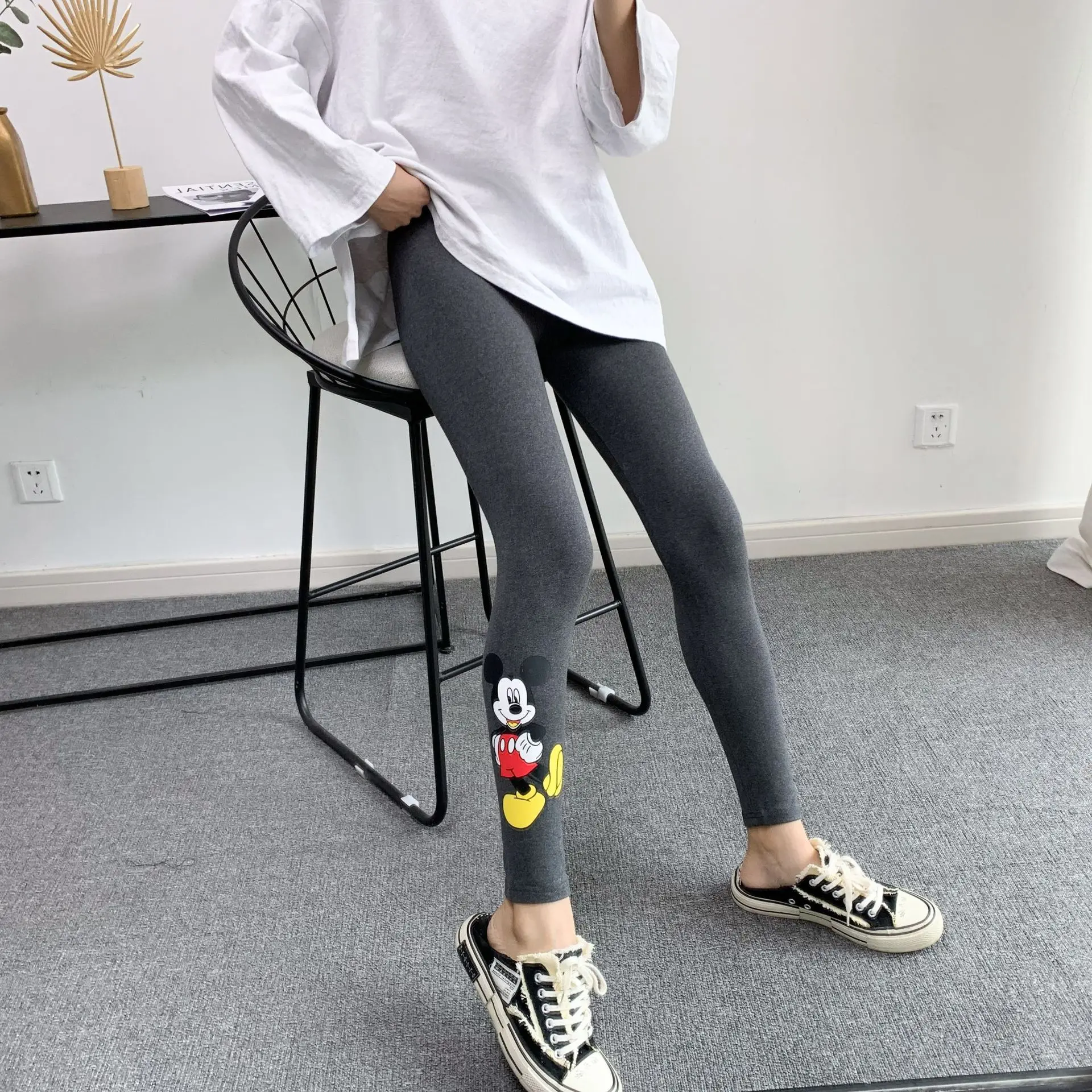 Disney  Bottoms leggings Mickey Mouse spring thread cotton cartoon women wearing slim skinny leg  tight cropped Fashion pants leather leggings