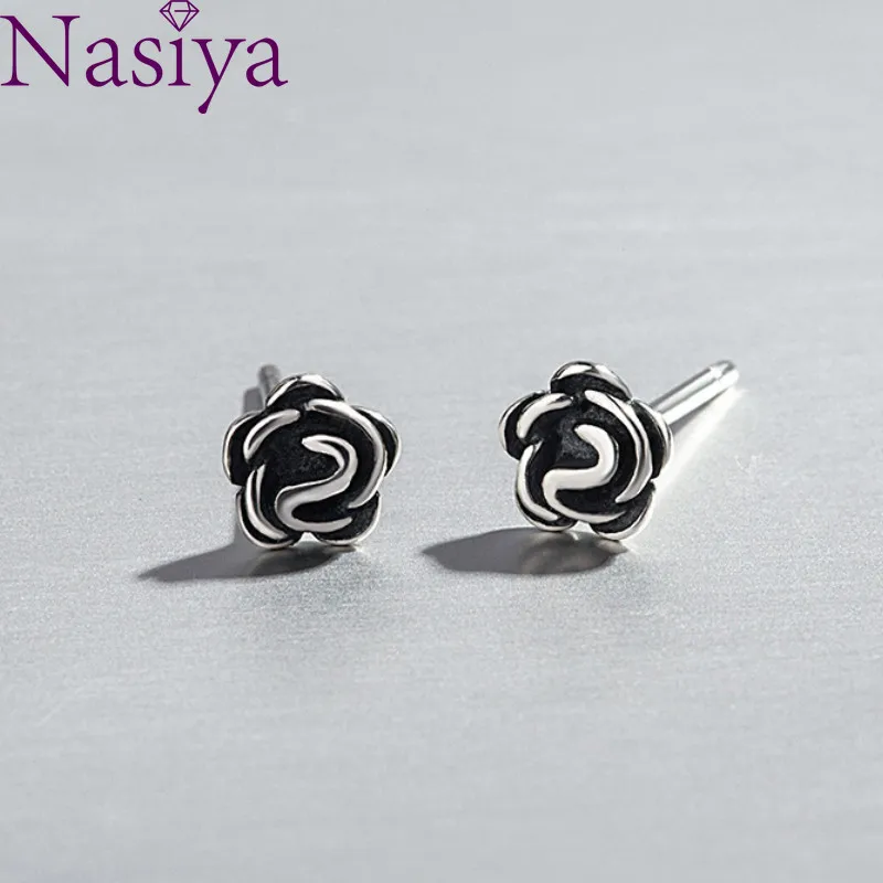 Mejor vendedor  Pendientes tipo botón de plata fina para mujer, aretes con corazón con brillos, hojas de flores, Vintage, Mini, joyería fina, 925 WGwgrJpeWO3