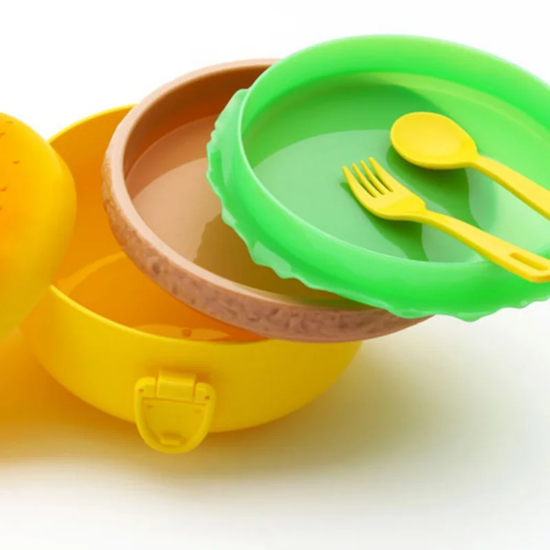Cute Lunch Box Container Supplies Fork 3-Layer Lunch Kitchen Storage Spoon and with Bento Box Hamburger Food