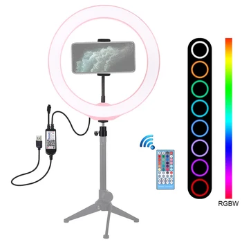 

10.2 Inch Dimmable RGB Ring Light with Phone Clamp and Remote 75 energy-saving LED for Makeup Video Lamparas 40NOV27
