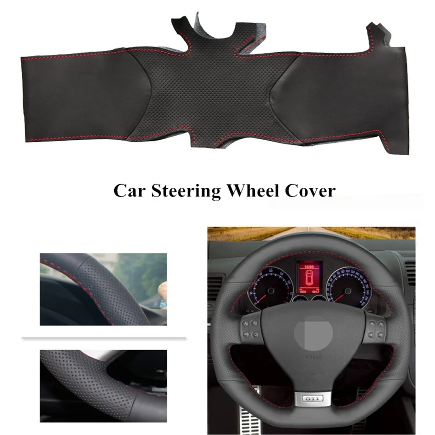 DIY черный кожаный чехол на руль для Volkswagen Mk5 GTI VW Golf 5 R32 Golf 5 Passat R GT 2005