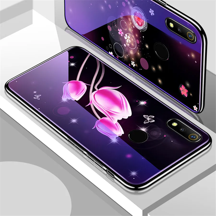 Для OPPO F5 F7 F9 F11 Pro A79 A73 A37 Защитная крышка Гальваническое Цветочное Стекло для Reno Z 2Z
