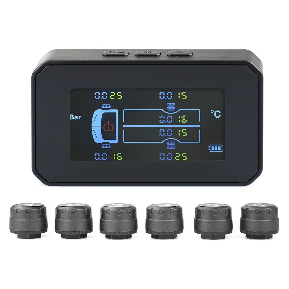 For Truck Car TPMS Tire Pressure Monitoring System 6PCS External Sensor LCD Color Screen Monitoring Tire Pressure Range