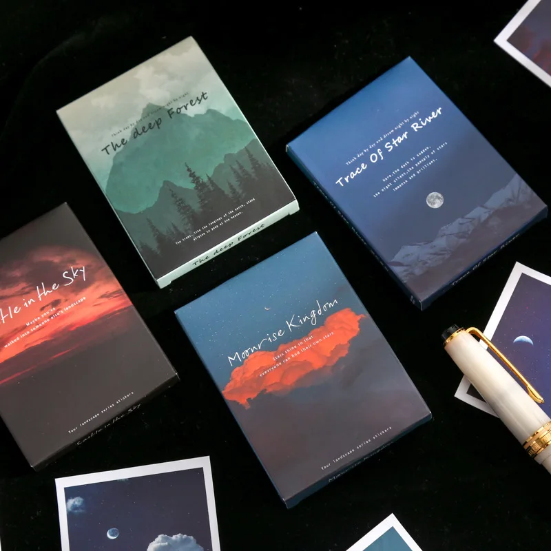 30 unids/caja, pegatinas de etiqueta de diario, Serie de paisaje Lomo, tarjeta de papel, estilo Ins, Luna estrellada, pegatina con motivo de cielo álbum diario