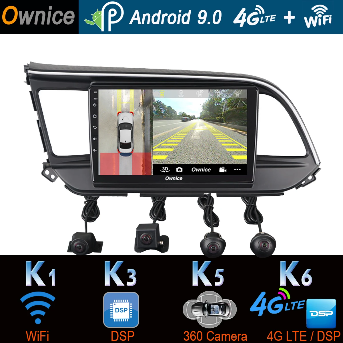 Perfect 360° 4×Camera 4G LTE Android 9.0 8Core 4+64G DSP Auto CarPlay Car Multimedia SPDIF GPS Radio Player for Hyundai Elantra 2019 LHD 0