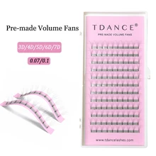 Tdance предварительно сделанные Пышные ресницы-веера 12 строк короткие ресницы расширение высокого качества Fanned