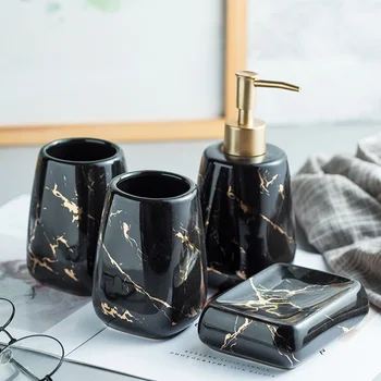

Ceramic imitation marble Bathroom Accessory Set Washing Tools Bottle Mouthwash Cup Soap Toothbrush Holder Household Articles