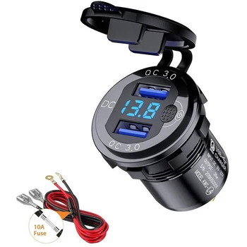 Cargador USB Dual para coche, dispositivo de carga rápida 3,0, 36W, QC3.0, impermeable, con interruptor de voltímetro para 12V/24V, motocicleta, ATV, barco, autocaravana 1